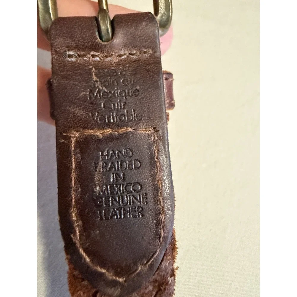 Women's 38 In Vintage Braided Western Boho Leather Belt With Brass Buckle